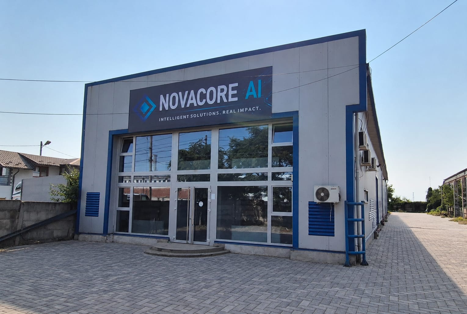 Exterior view of the secured building at Strada Mihai Bravu 244b, Ploiești — the data-centre facility and principal development office.