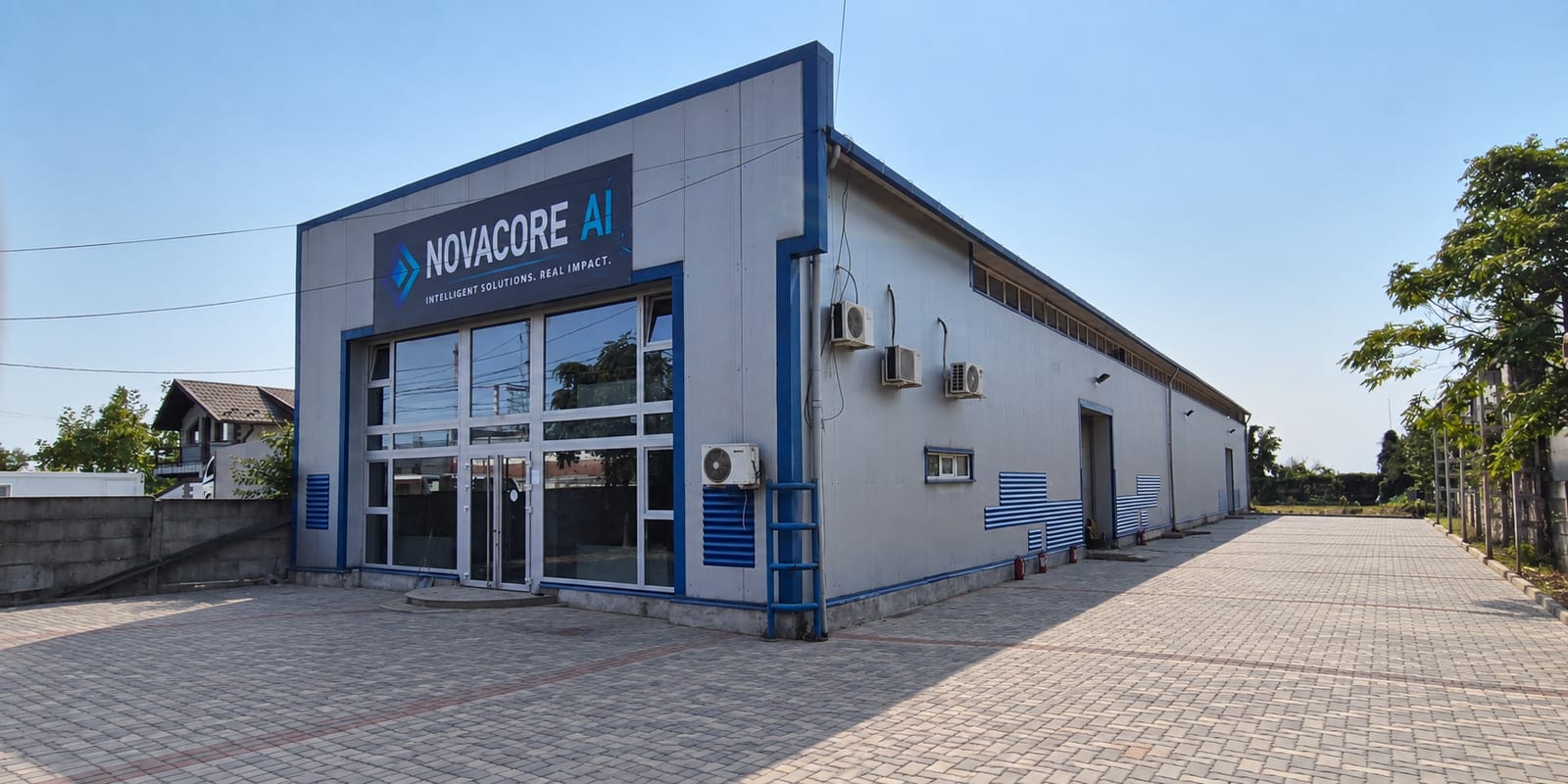 Exterior view of the secured building at Strada Mihai Bravu 244b, Ploiești — the data-centre facility and principal development office.
